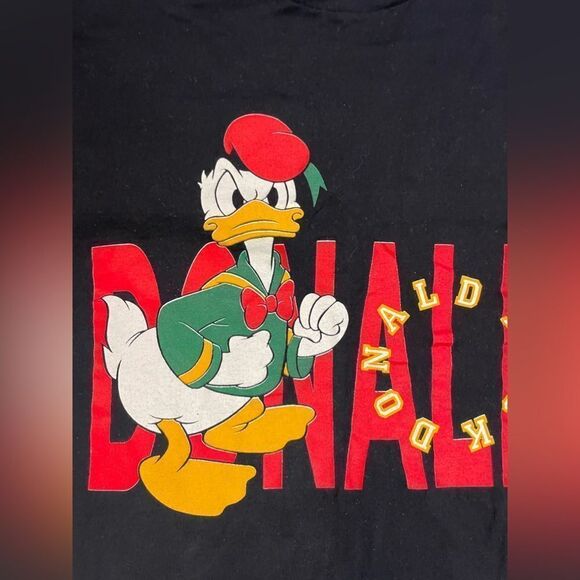 VINTAGE Disney Donald Duck Graphic T-shirt Men XL Black Short Sleeve USA 90s - Picture 2 of 6